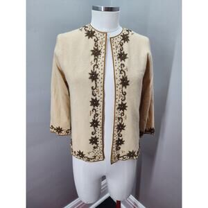 50s Vintage King's Sweater Ecru  Beaded Cardigan - L